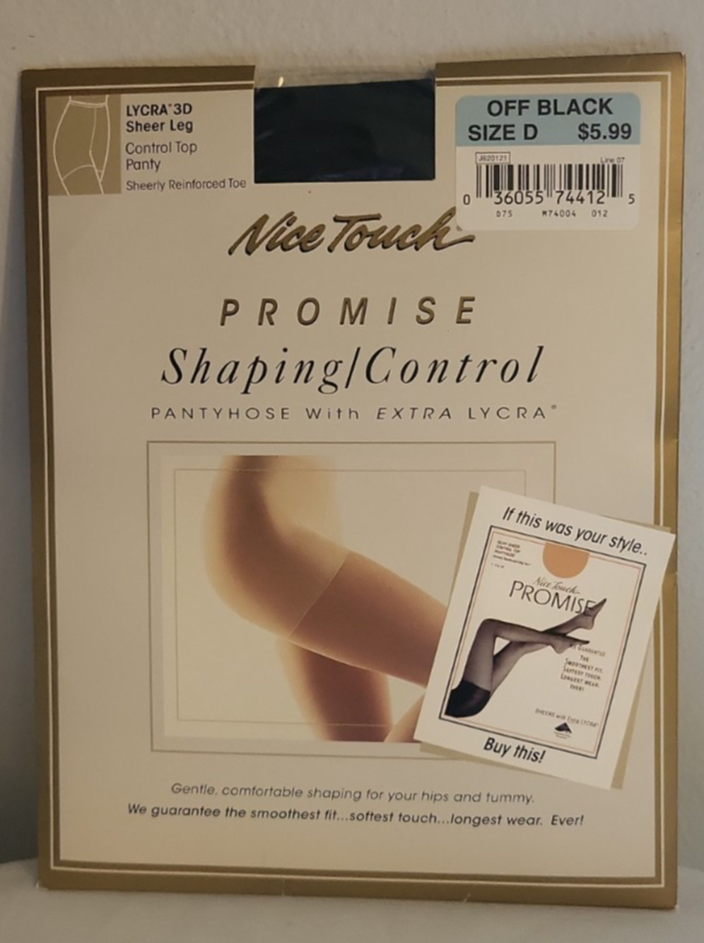 Nice Touch Promise Shaping Control Pantyhose Lycra Sheer 3 D Black Size D NOS